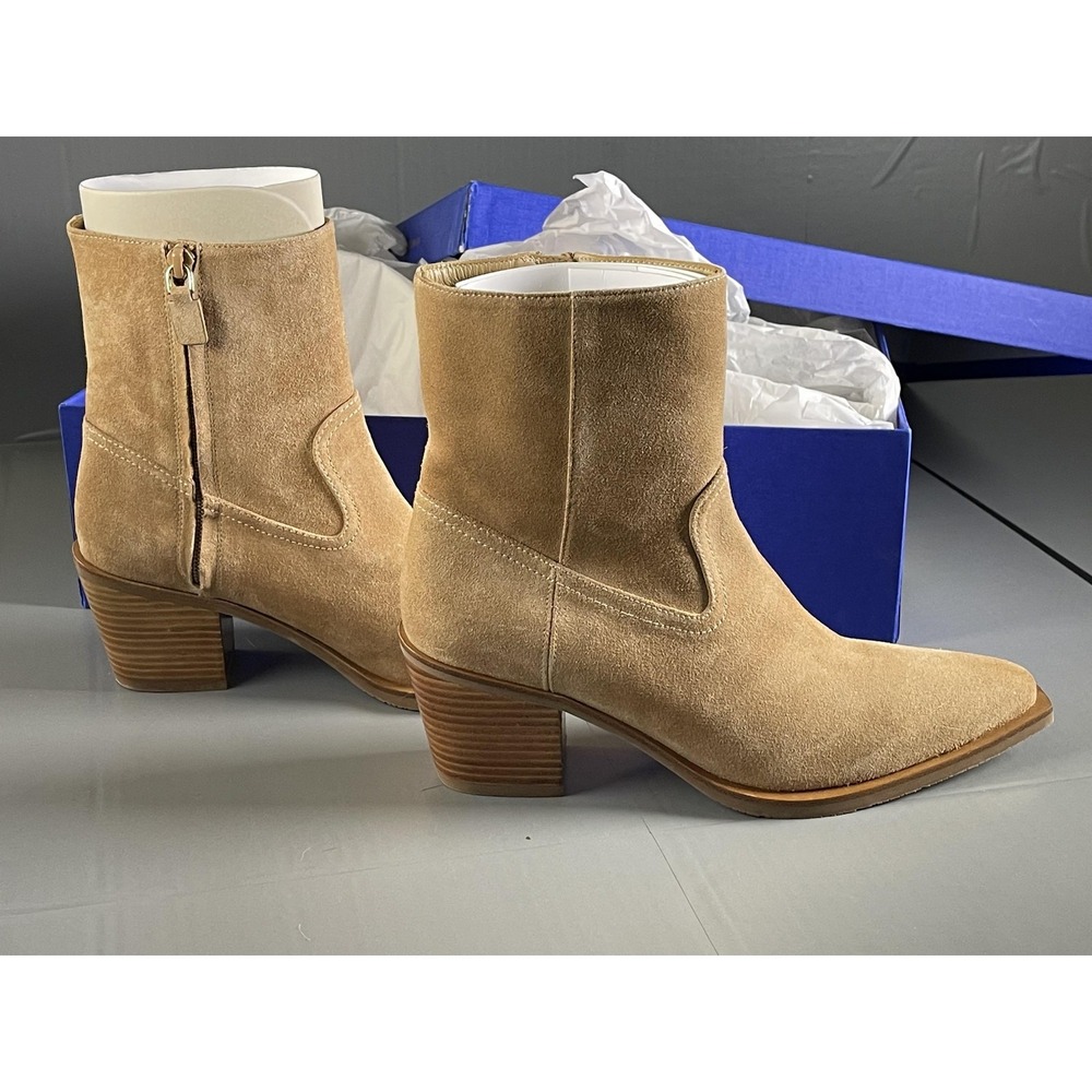 Stuart Weitzman Tate Bootie Boots Womens Size 8.5 Camel Suede Ankle Block Heel